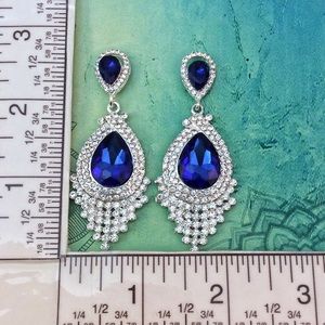 Jewelry - Blue Faceted Crystal Chandelier Event Earrings Jewelry - Blue Faceted Crystal Chandelier Event Earrings